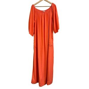 The Odells Orange Off The Shoulder Maxi Dress Gown Boho Gauzy Rayon Womens Large